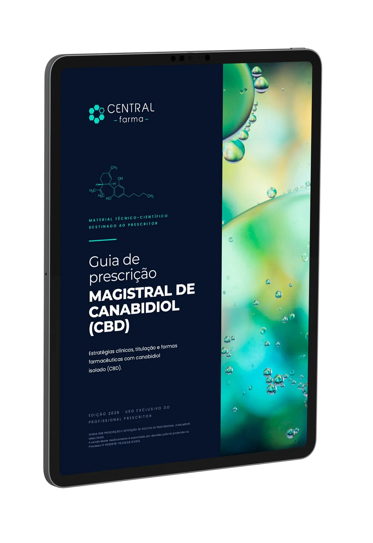 Capa do Guia de Prescrição Magistral de Canabidiol (CBD) em um tablet